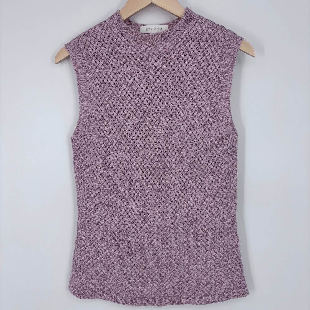 Escada Silk Cashmere Wool Knit Sleeveless Mock Neck Top Womens M (Tag 38) Purple